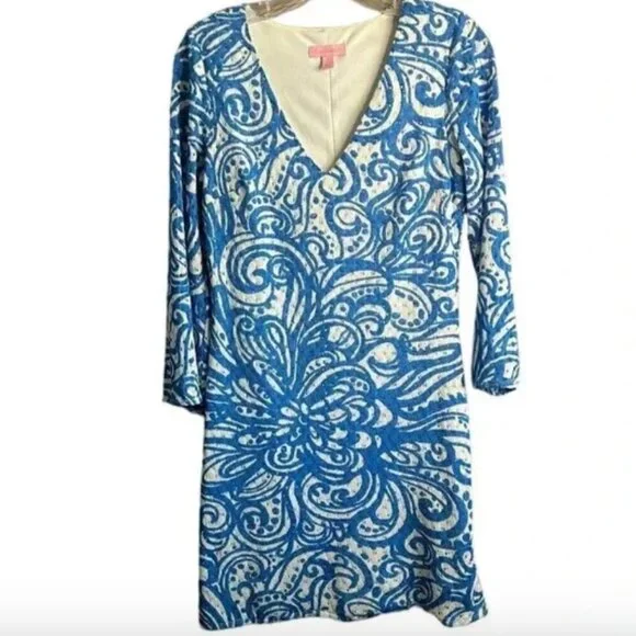 LILLY PULITZER‎ Jade Resort Blue White Current Affair Crochet Tunic Dress Small